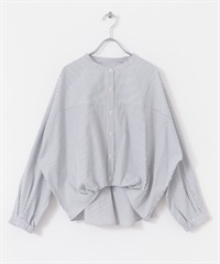 正面打褶立領襯衫(白色x黑色-FREE-其他白色)