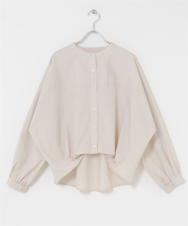 正面打褶立領襯衫(淺膚色-FREE-L.BEIGE)