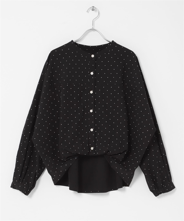 正面打褶立領襯衫(點點-FREE)