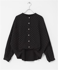 正面打褶立領襯衫(點點-FREE)