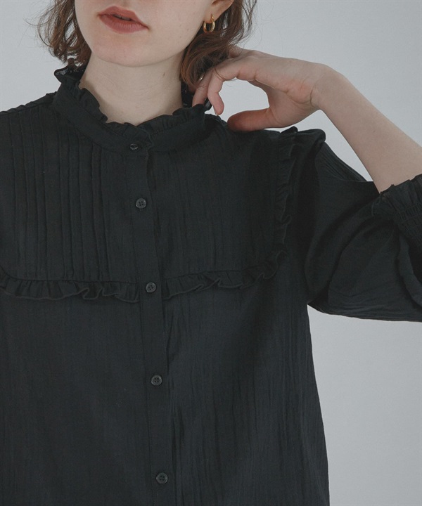 荷葉邊立領細褶襯衫