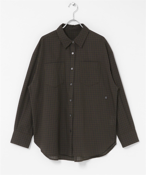 多臂格紋不對稱設計襯衫(棕色系-FREE-BROWN)