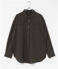 多臂格紋不對稱設計襯衫(棕色系-FREE-BROWN)