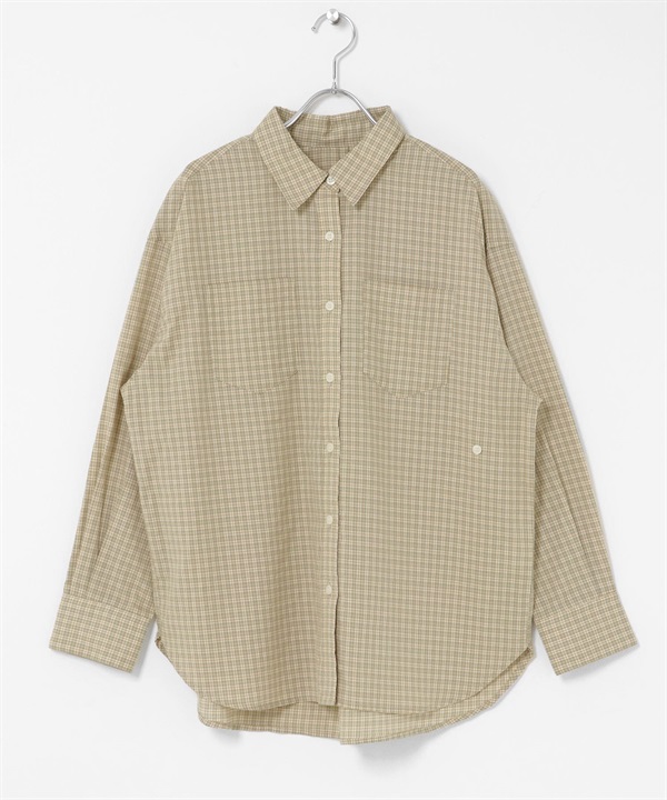 多臂格紋不對稱設計襯衫(膚色系-FREE-BEIGE)