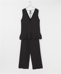 【成套組合】荷葉邊長版針織背心 × 針織褲(黑色-FREE-BLACK)