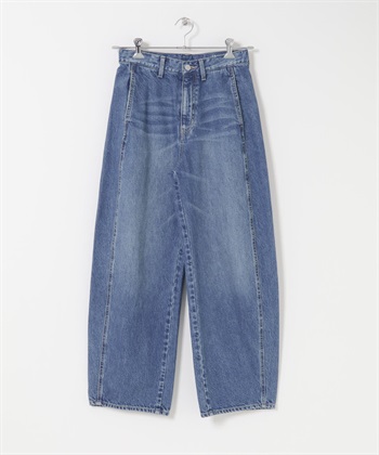 縫線設計樽形牛仔褲(靛青色-36-INDIGO BLUE)