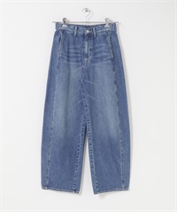 縫線設計樽形牛仔褲(靛青色-34)