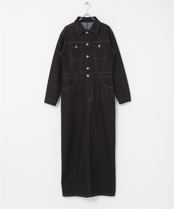 牛仔連身洋裝(黑色-36-BLACK)