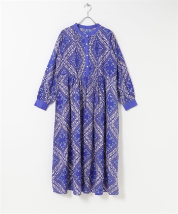植物印花洋裝(藍色系-FREE-BLUE)