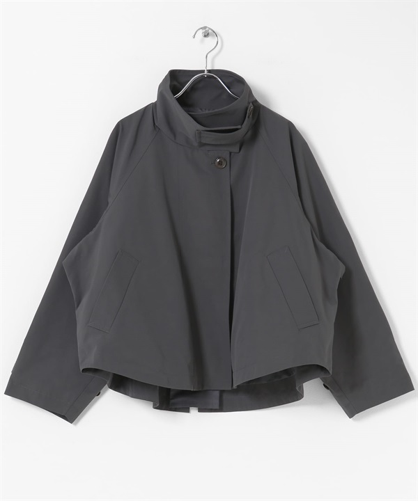 防潑水背面傘狀立領大衣(炭灰色-FREE-CHARCOAL GRAY)