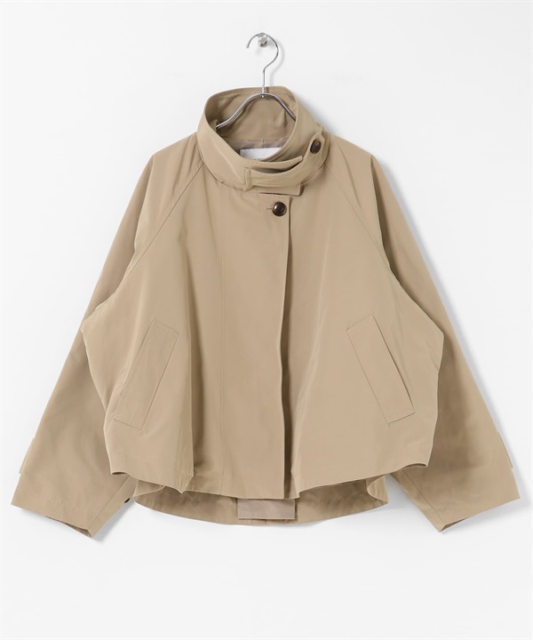 防潑水背面傘狀立領大衣(膚色-FREE-BEIGE)
