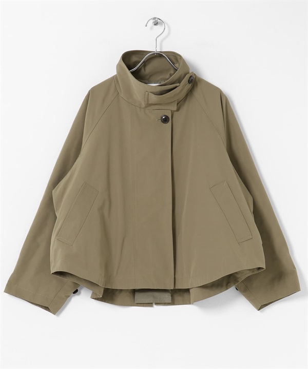 防潑水背面傘狀立領大衣(卡其綠-FREE-KHAKI)