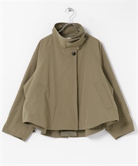 防潑水背面傘狀立領大衣(卡其綠-FREE-KHAKI)