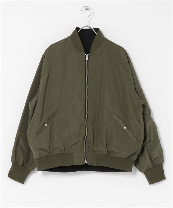 雙面穿寬版MA-1夾克(卡其綠x黑色-FREE-其他綠色)