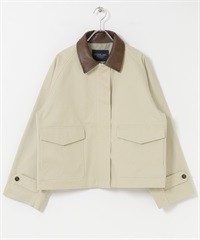 皮革領片拼接短版夾克(亞麻色-FREE-其他白色)