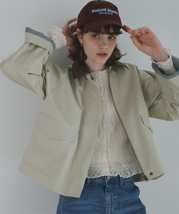 皮革領片拼接短版夾克