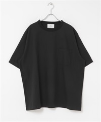 涼感混麻料短袖T恤(黑色-M-BLACK)