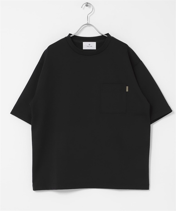 羅馬布口袋短袖T恤(黑色-M-BLACK)