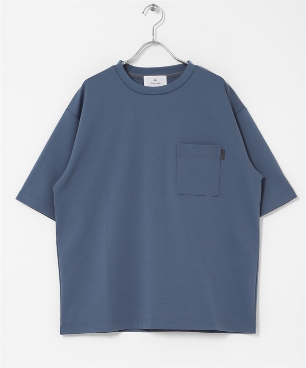 羅馬布口袋短袖T恤(藍色-M-BLUE)