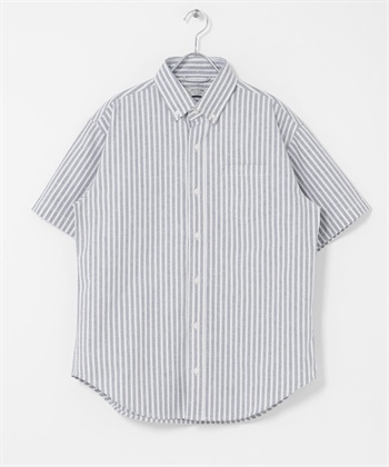 抗菌牛津扣領短袖襯衫(藍色條紋-XL)