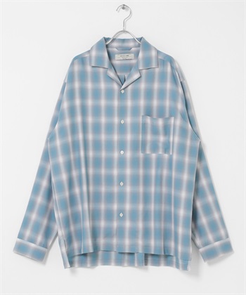 漸層格紋長袖襯衫(藍色系-L-其他藍色)