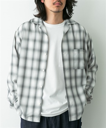 漸層格紋長袖襯衫