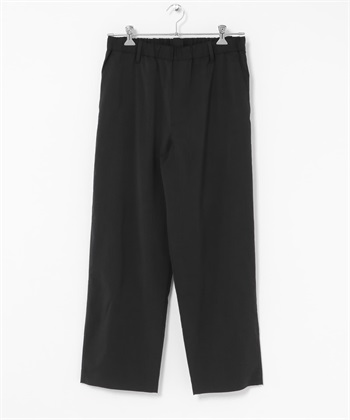 仿亞麻聚酯纖維輕便長褲(黑色-L-BLACK)