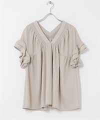 抽褶縫荷葉袖套衫(膚色-FREE-BEIGE)