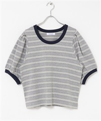多彩橫紋泡泡袖套衫(灰色系-FREE-GRAY)