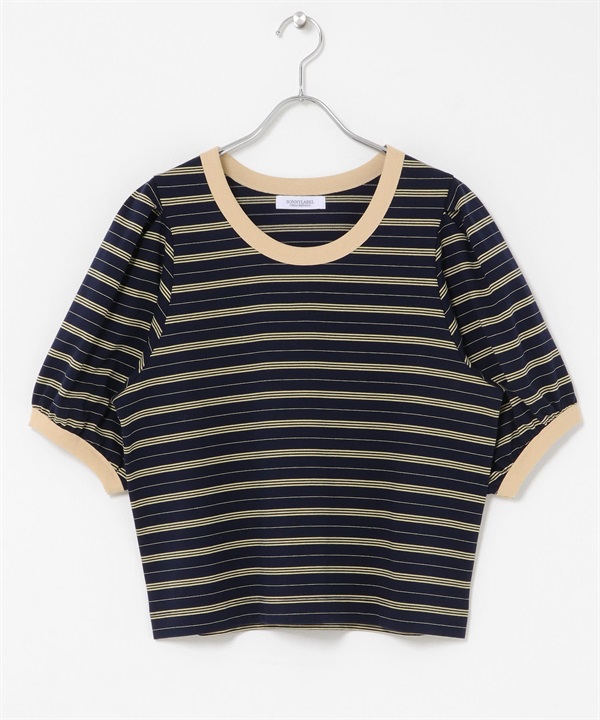 多彩橫紋泡泡袖套衫(藏青色系-FREE-NAVY)