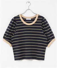 多彩橫紋泡泡袖套衫(藏青色系-FREE-NAVY)