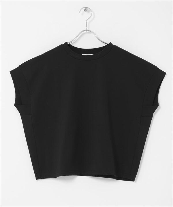 UV CUT涼感法式袖T恤(黑色-FREE-BLACK)