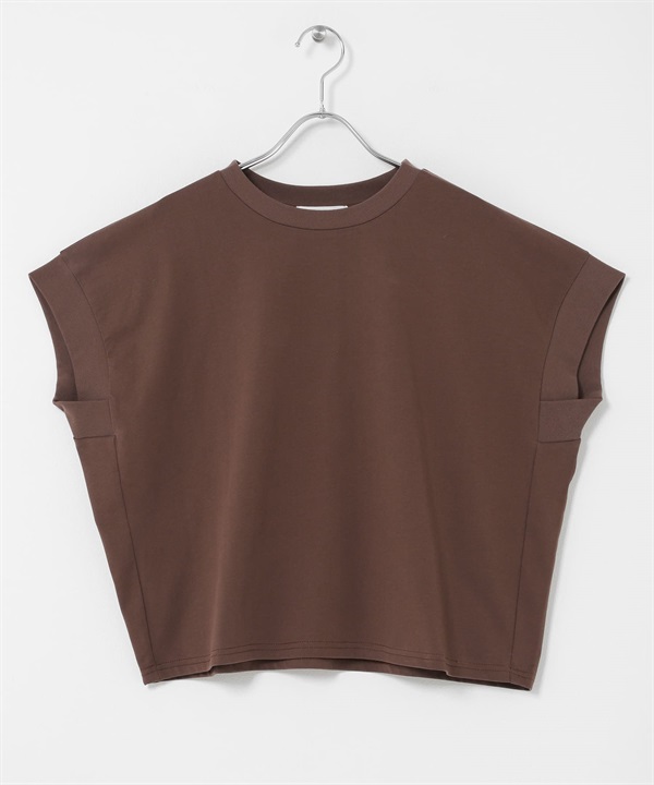 UV CUT涼感法式袖T恤(棕色-FREE-BROWN)