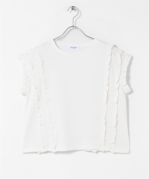 荷葉邊法式袖T恤(米色-FREE-OFF WHITE)
