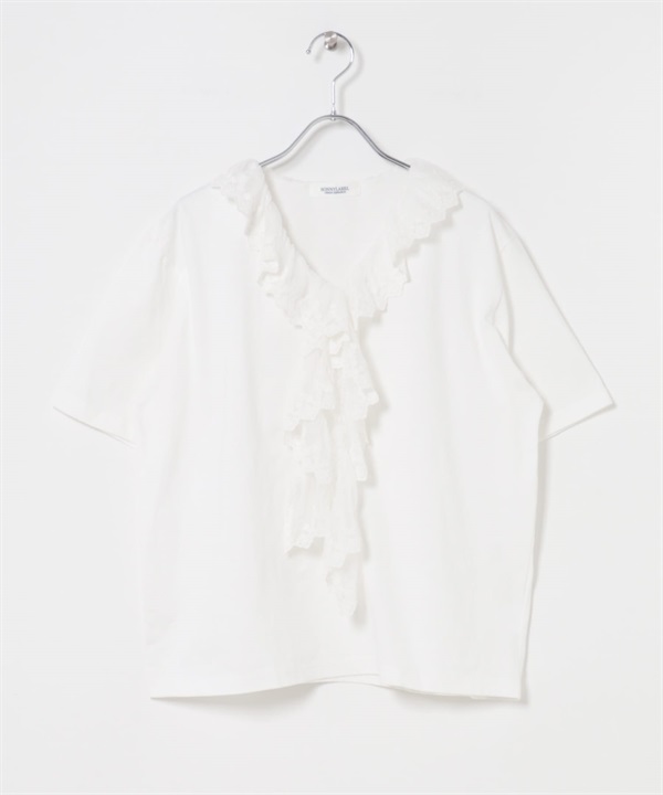 V字荷葉蕾絲領套衫(米色-FREE-OFF WHITE)