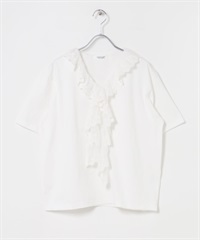 V字荷葉蕾絲領套衫(米色-FREE-OFF WHITE)