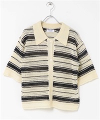 網狀針織寬版襯衫(米色系-FREE-OFF WHITE)