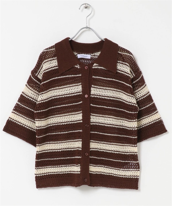 網狀針織寬版襯衫(棕色系-FREE-BROWN)