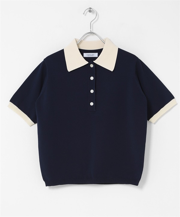 配色領針織POLO衫(藏青色-FREE-NAVY)