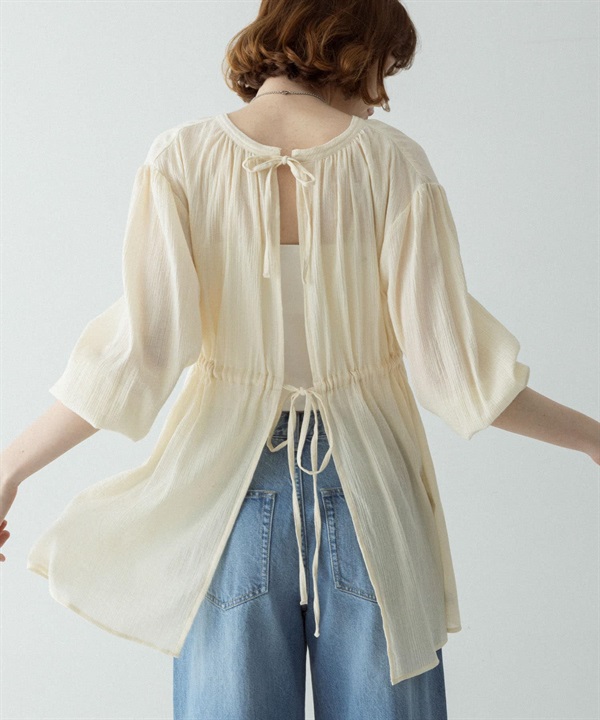 2WAY蝴蝶結設計楊柳紗罩衫
