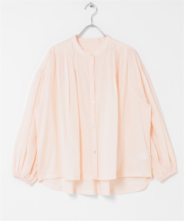 空氣感棉質打褶蓬袖罩衫(粉紅色-FREE-PINK)