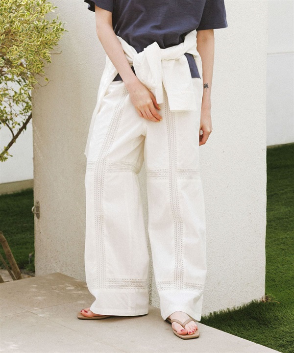 定型蕾絲棉質輕便長褲