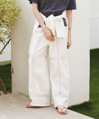 定型蕾絲棉質輕便長褲