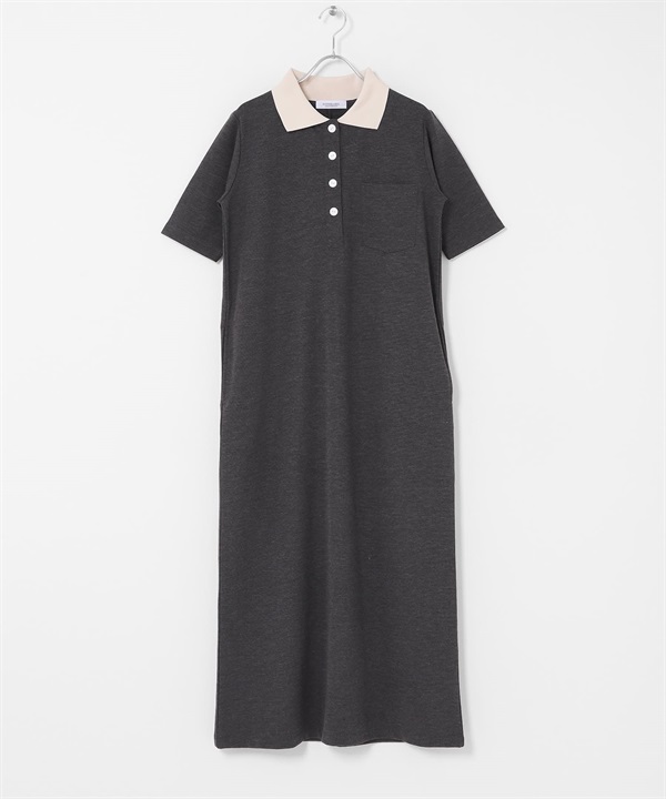 配色POLO洋裝(炭灰色-FREE-CHARCOAL GRAY)