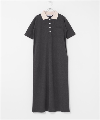 配色POLO洋裝(炭灰色-FREE-CHARCOAL GRAY)