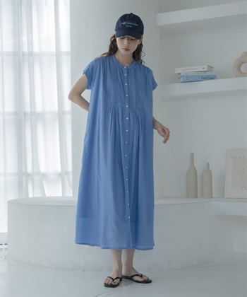 空氣感棉質細褶洋裝