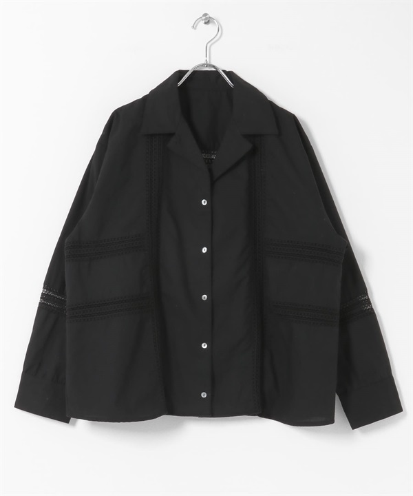 定型蕾絲棉質襯衫夾克(黑色-FREE-BLACK)