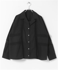 定型蕾絲棉質襯衫夾克(黑色-FREE-BLACK)