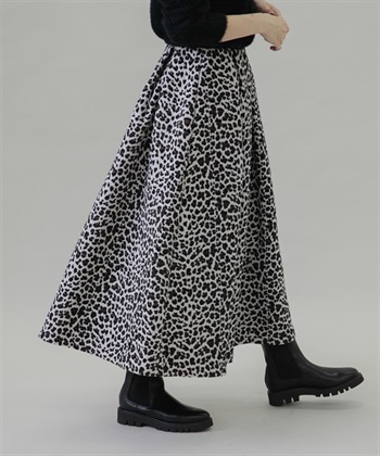 豹紋印花打褶傘狀裙