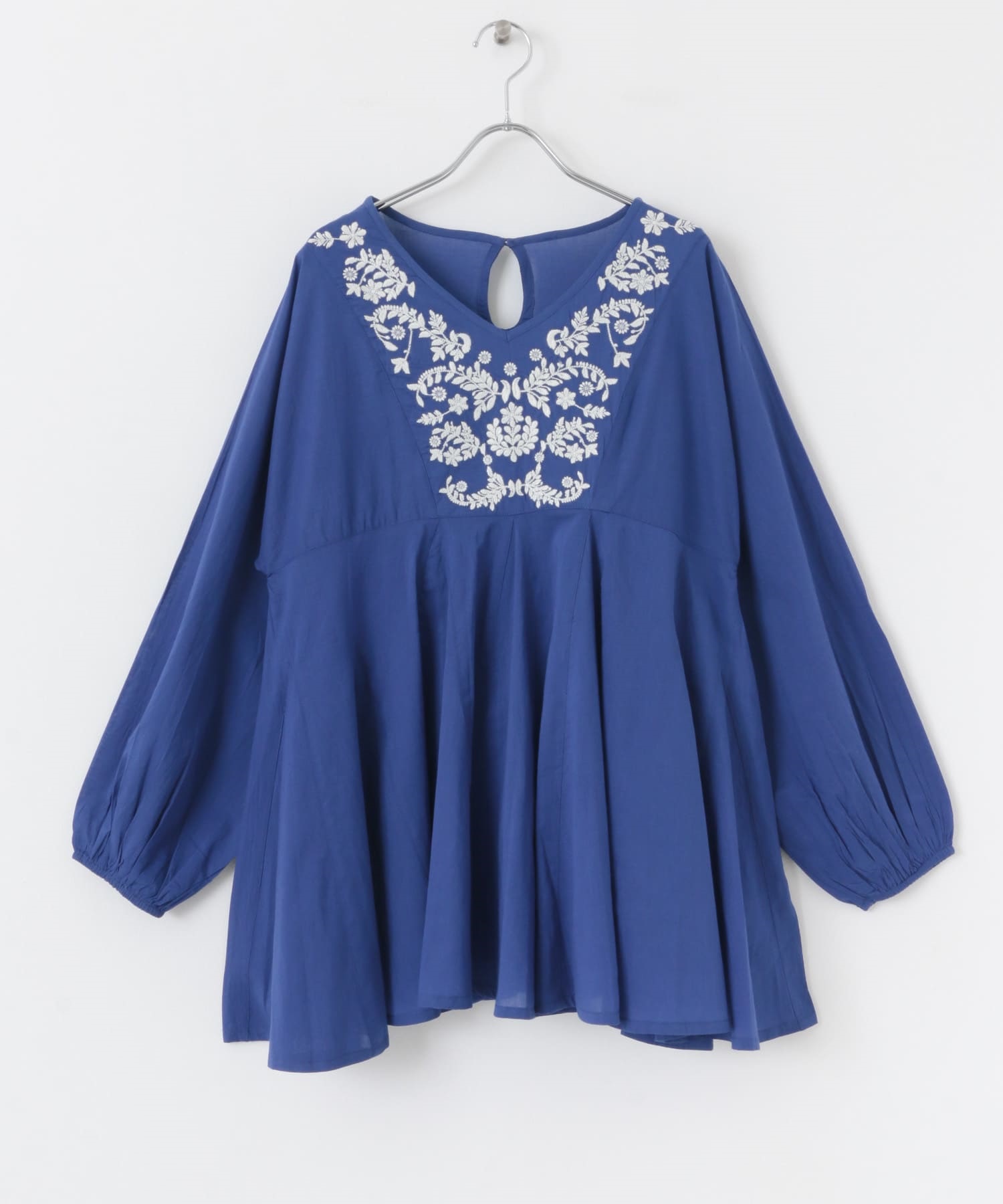 V領棉質刺繡罩衫(藍色-FREE-BLUE)